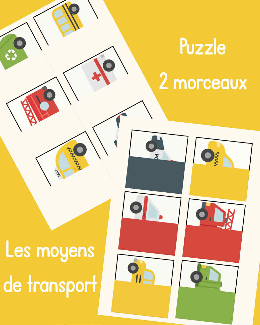 A7 - Puzzle 2 morceaux - Les moyens de transport