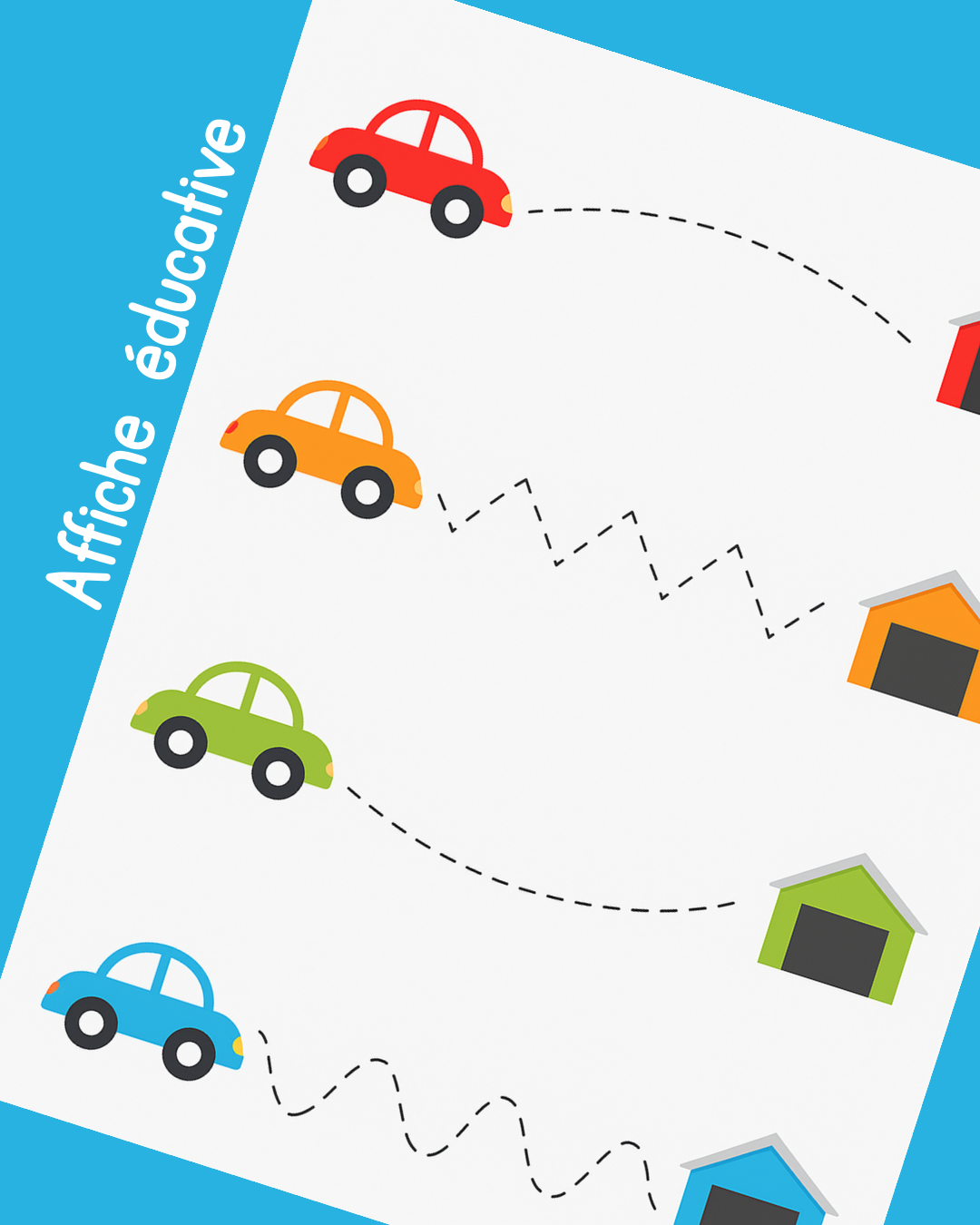 I6 - Affiche éducative - Apprendre à tracer les lignes Voitures