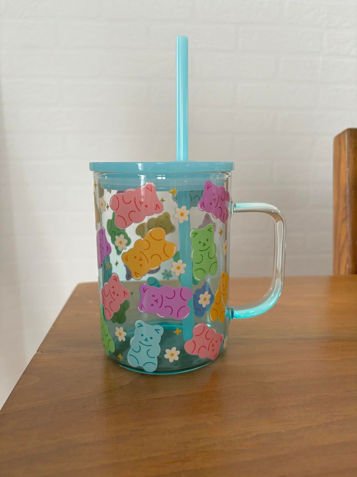 Tasse avec paille et couvercle - Gummies / Bleu