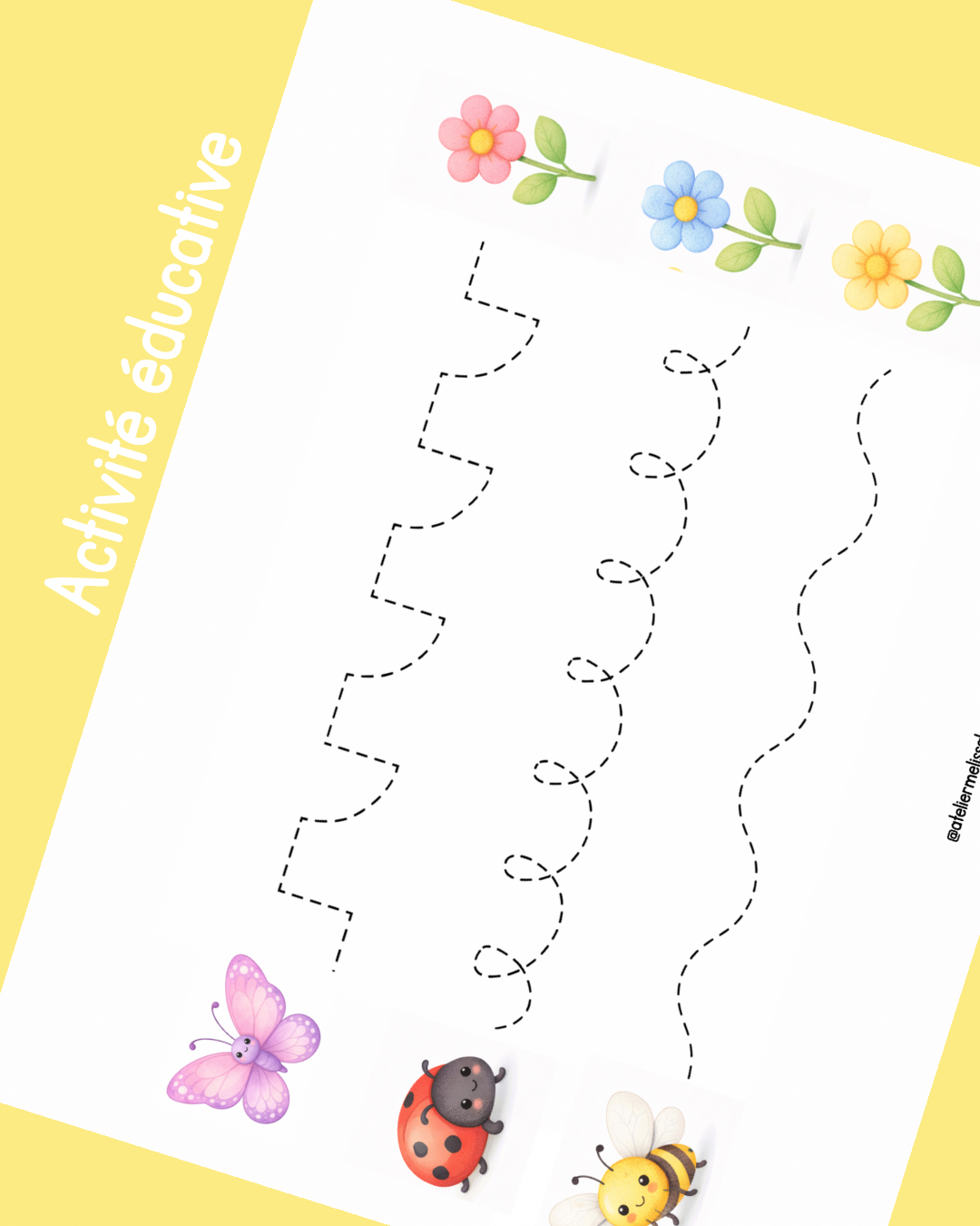I73- Activité éducative - Apprendre à tracer les lignes - Insectes et fleurs