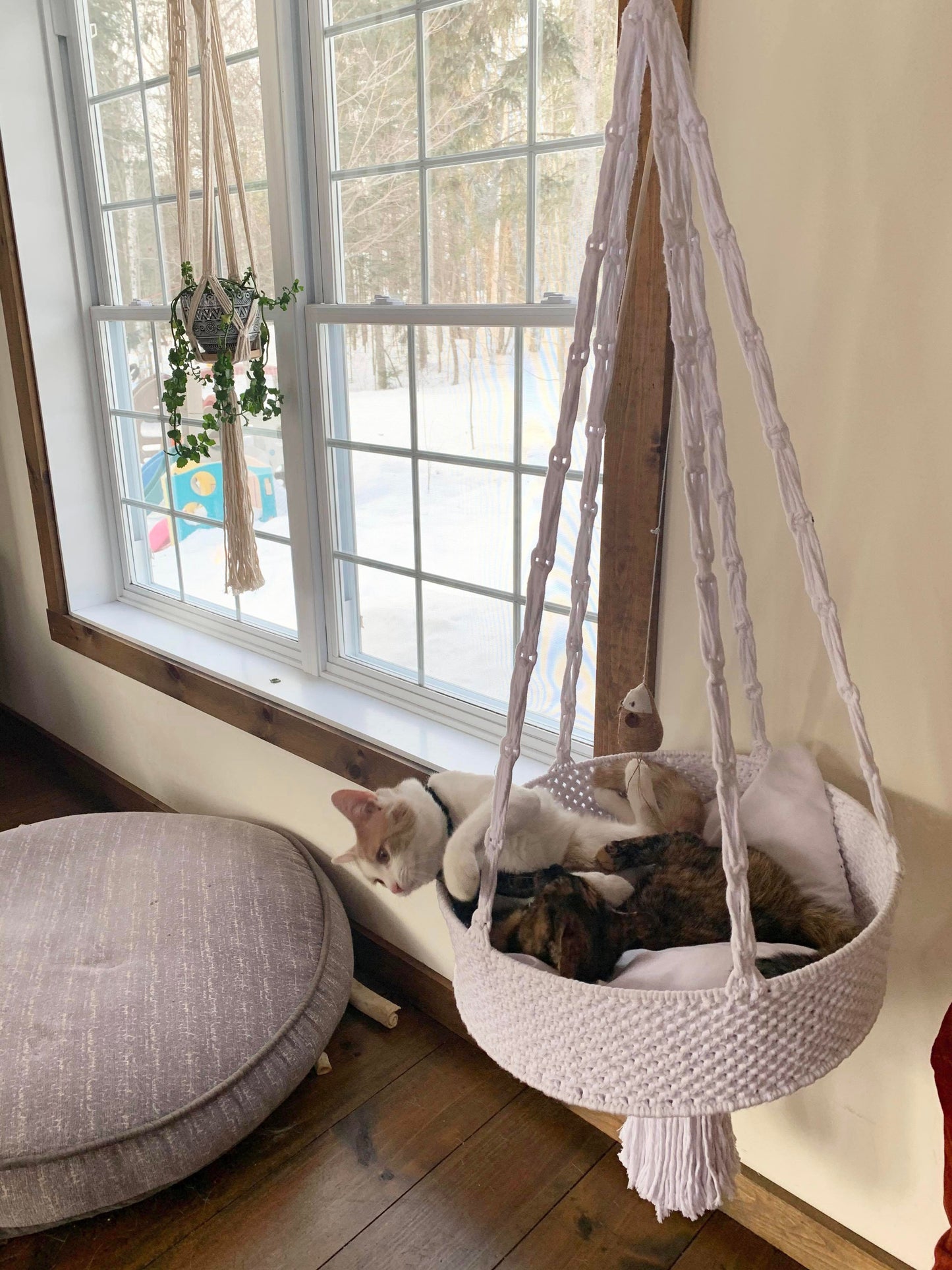 Hamac à chats en macramé