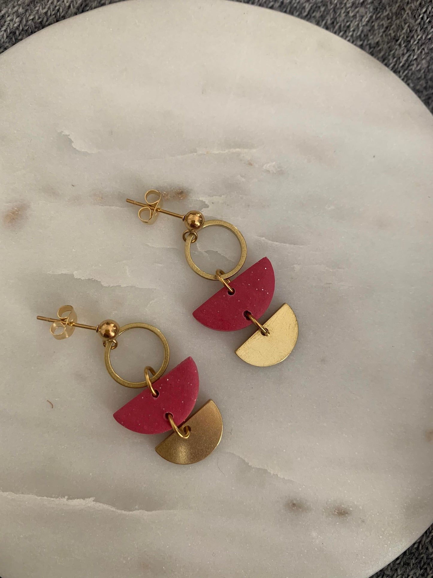 Boucles d'oreilles roses et or A36