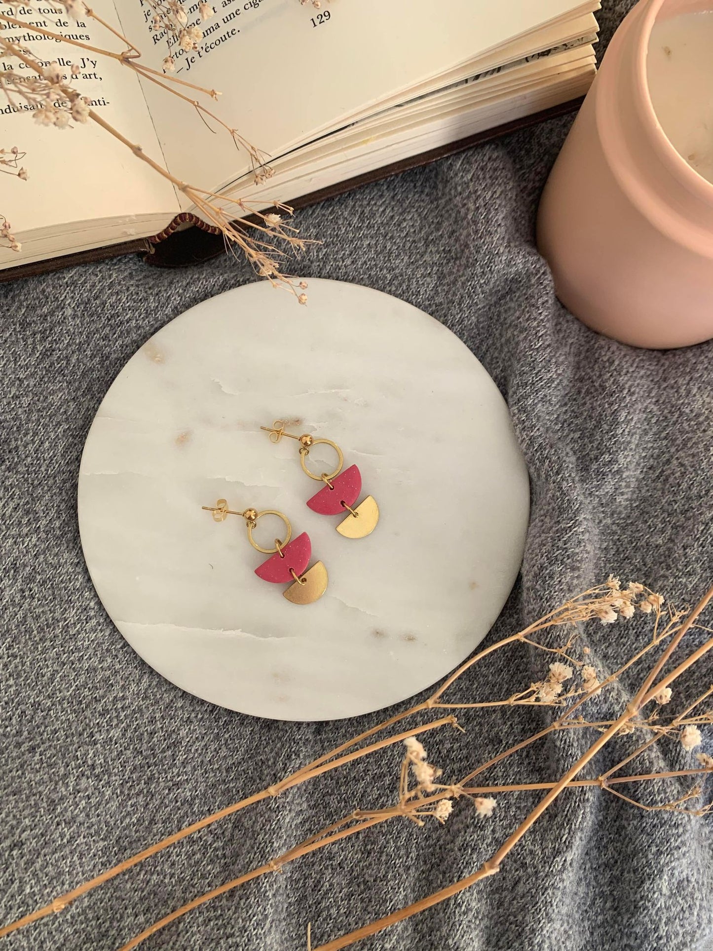 Boucles d'oreilles roses et or A36