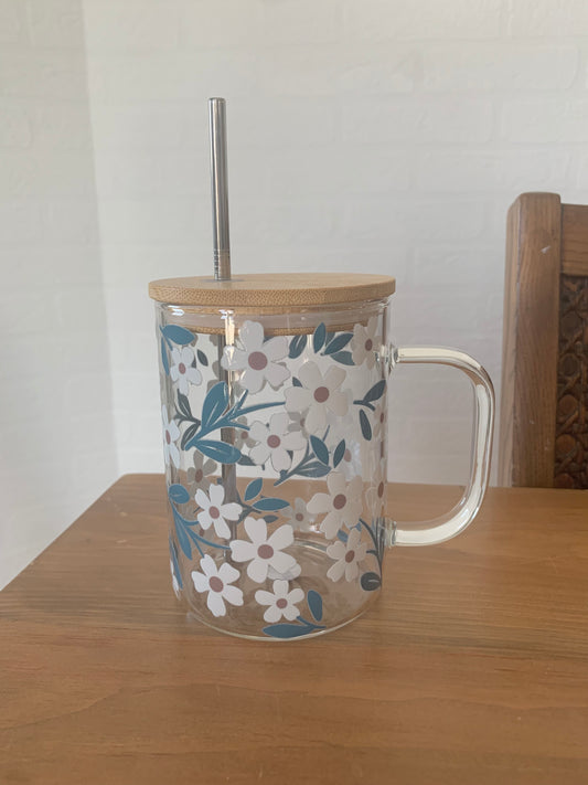 Tasse en verre - Fleurs blanches