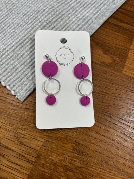 Boucles d'oreilles fuchsia et argent