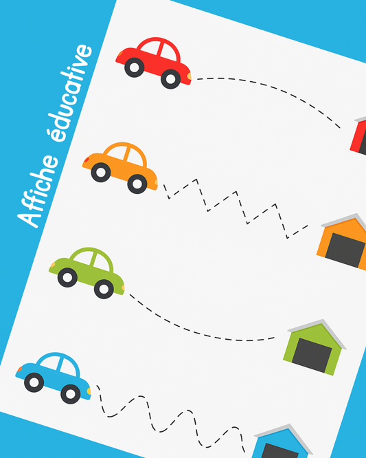 I6 - Affiche éducative - Apprendre à tracer les lignes Voitures