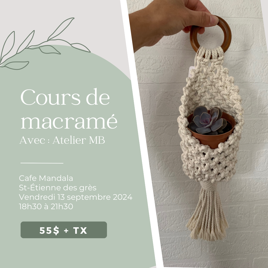 Cours de macramé - Création d’un panier mural en macramé