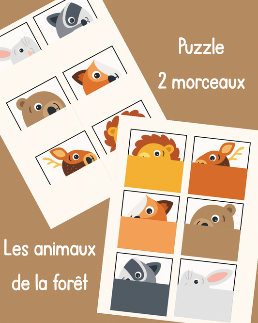 A6 - Puzzle 2 morceaux - Les animaux de la forêt