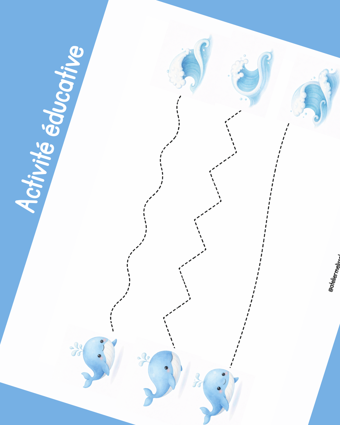 I69- Activité éducative - Apprendre à tracer les lignes - Baleines et vagues
