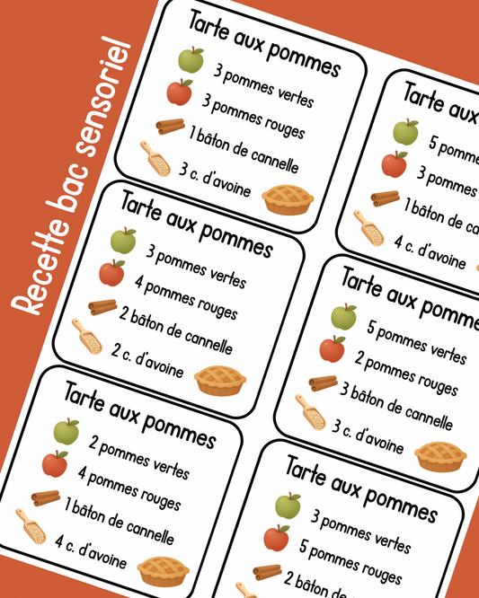 C6 - Carte de recette pour bac sensoriel - Tarte aux pommes