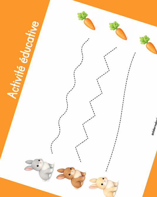 I74- Activité éducative - Apprendre à tracer les lignes - Lapins et carottes