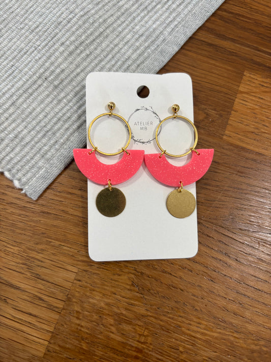 Boucles d'oreilles rose néon et or