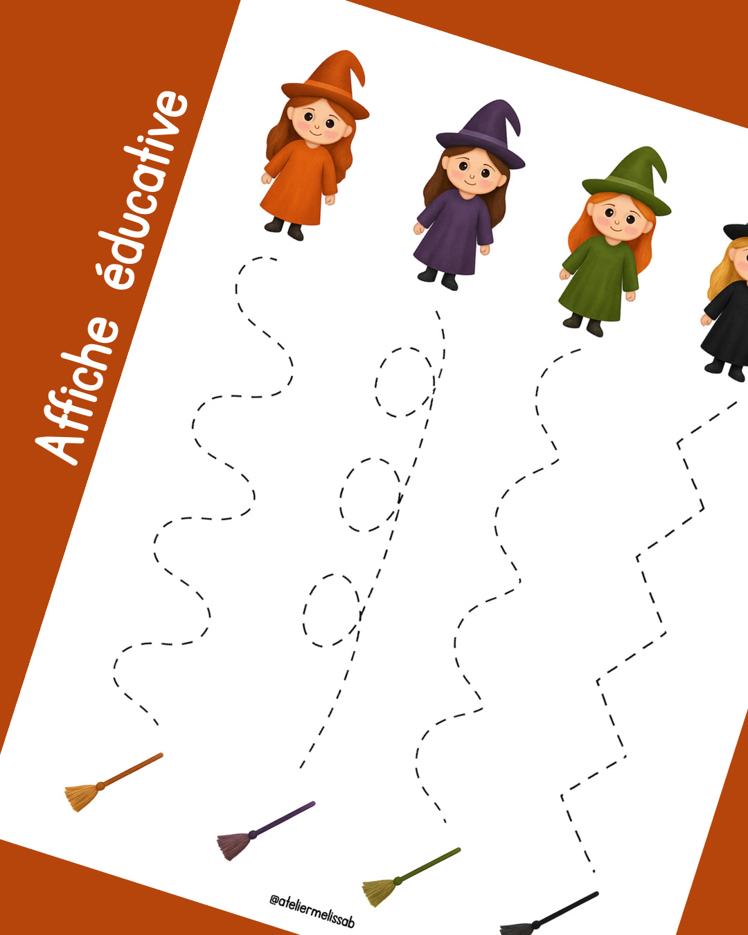 I10 - Affiche éducative - Apprendre à tracer les lignes - Sorcières