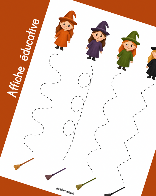 I10 - Affiche éducative - Apprendre à tracer les lignes - Sorcières