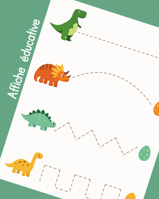 A1 - Affiche éducative - Apprendre à tracer les lignes Dino