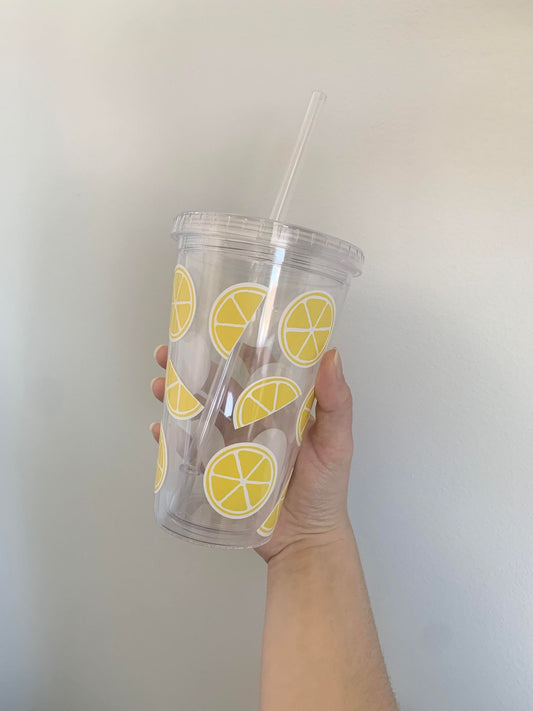 Gobelet en plastique avec paille - Citrons